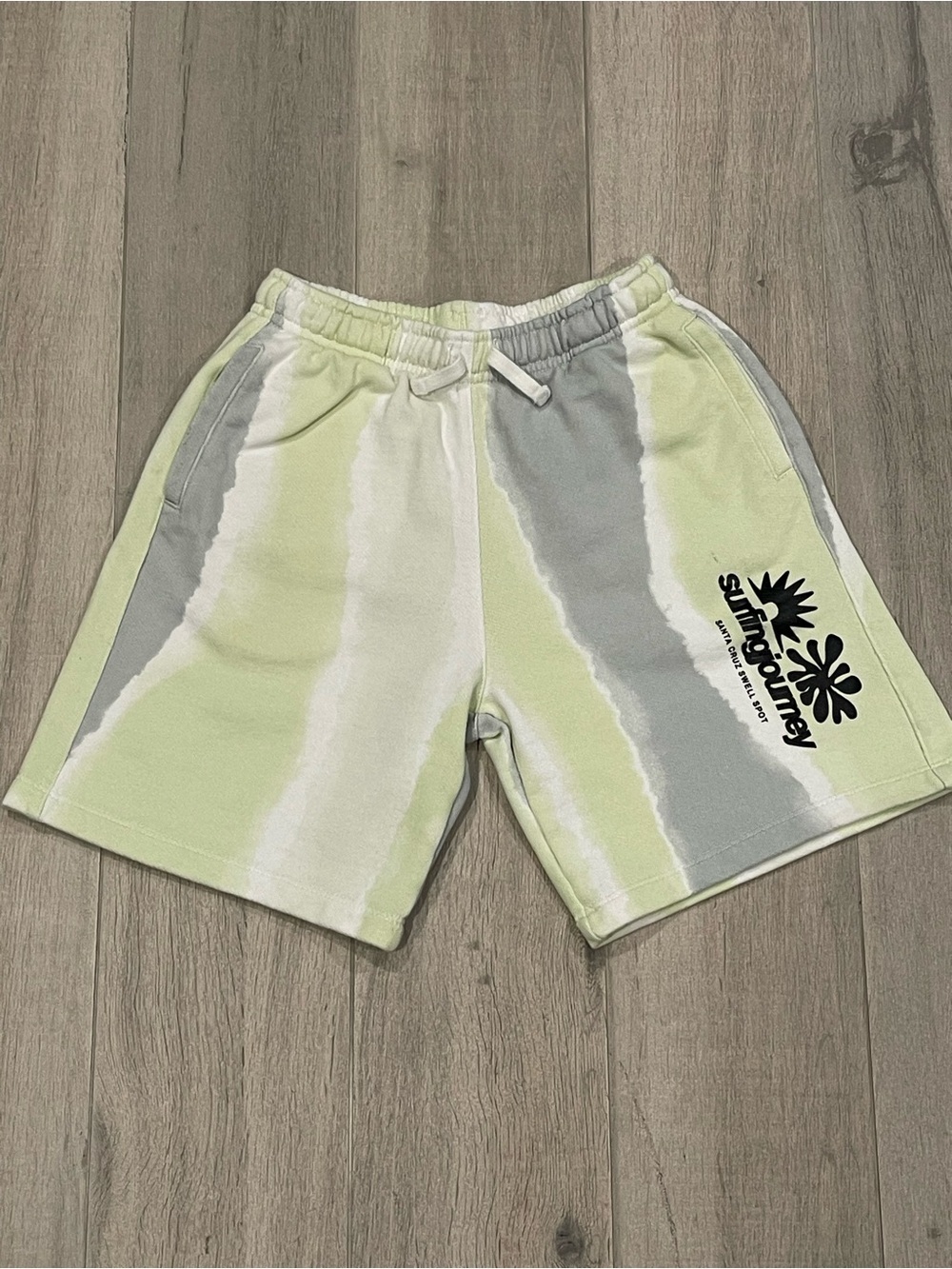 ZARA Kids Tie Dye Sweat Shorts Green Gray White | Size 9 (134 cm) Pocket Logo